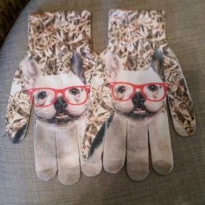 French bulldog with glasses knit gloves