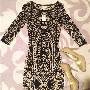 NWT Arden B black and gold printed cocktail dress