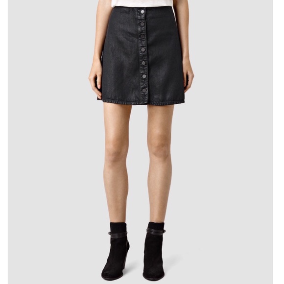 all saints black denim skirt
