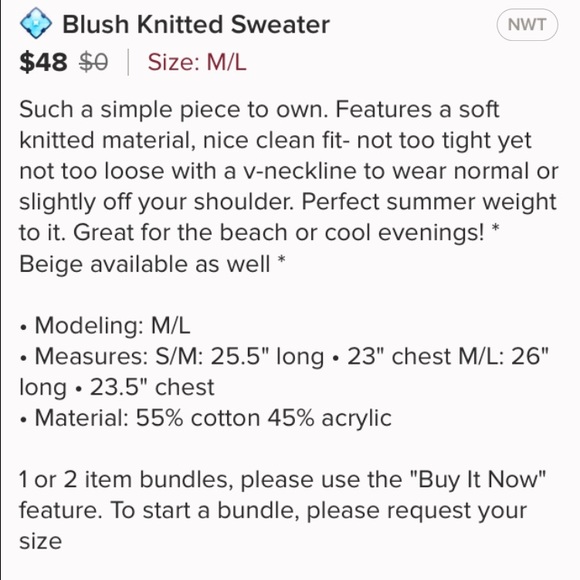 ❗️SOLD❗️✨ SOFT BLUSH KNITTED SWEATER - NWT✨ - Picture 4 of 4