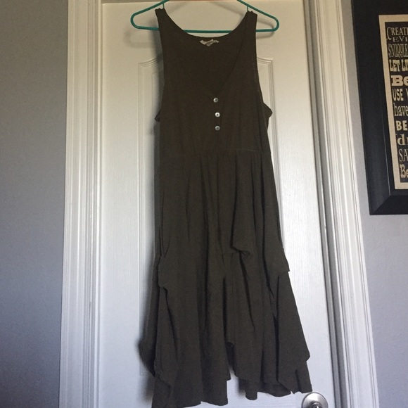 Layered boho army green tank dress