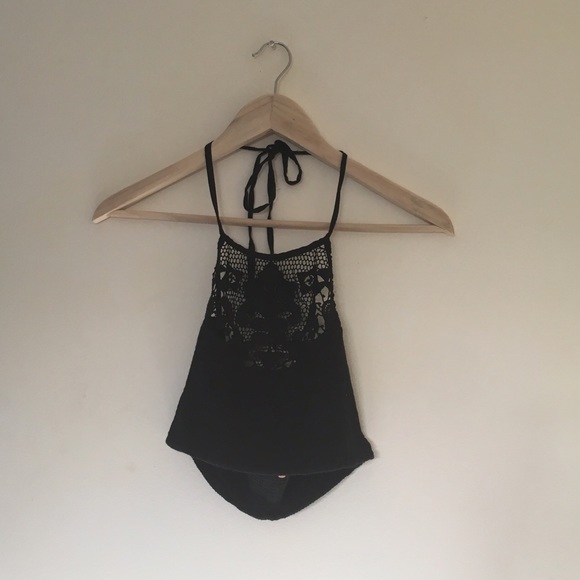 ❌SOLD❌ Free People One Crochet Halter Top Black - Picture 2 of 3