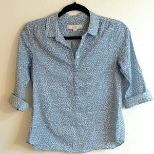 Petite floral print 3/4 button up blouse