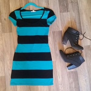 Black and Blue Striped Bodycon Dress