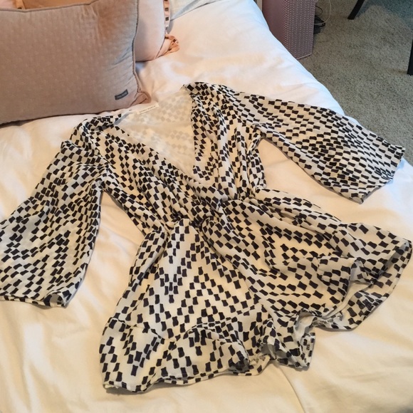 Navy & White Bell Sleeve Romper size Small