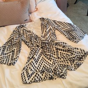 Navy & White Bell Sleeve Romper size Small