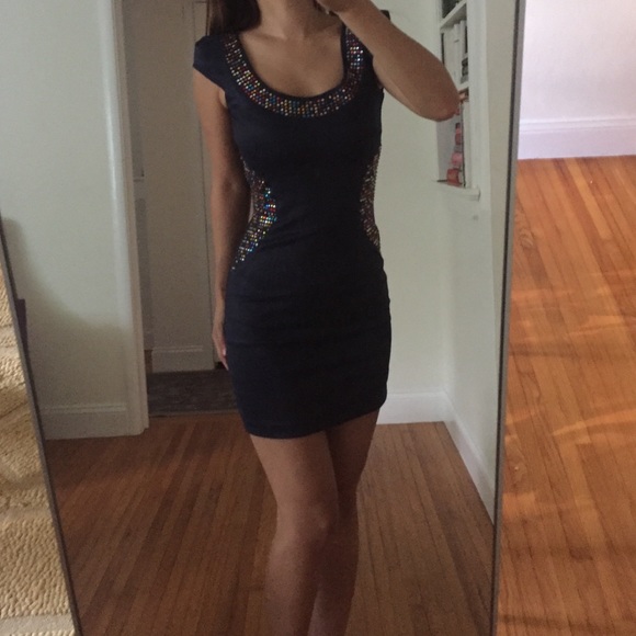 Metallic Blue Rhinestone Korean Dress - Picture 2 of 5