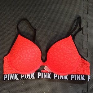 PINK VS orange leopard lace push-up bra 32C