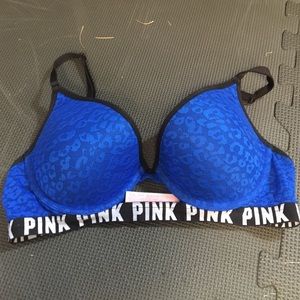 PINK VS blue leopard  lace push-up bra 32C