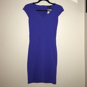 Blue knee length cap sleeve dress