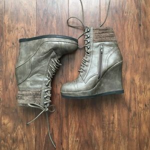 Grey wedge lace up booties by Mossimo.
