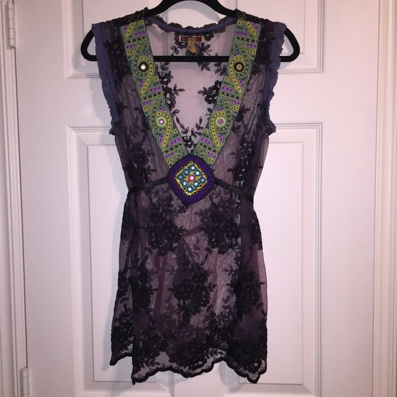 Free People purple and black lace top