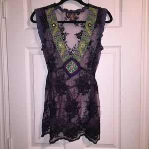 Free People purple and black lace top