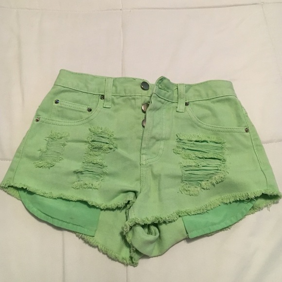 Forever21 green ripped jean shorts