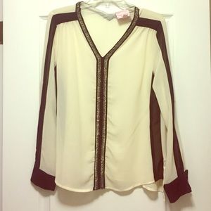 NWOT white and black blouse with beading