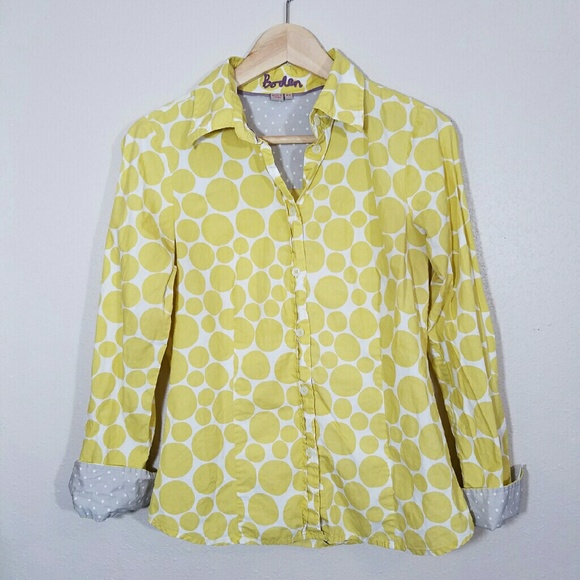 Boden white with Yellow polka dots button down