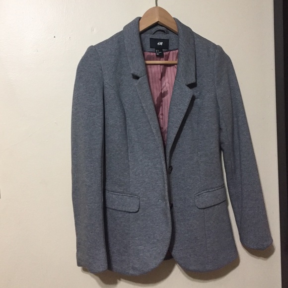 Grey blazer with brown elbow patches