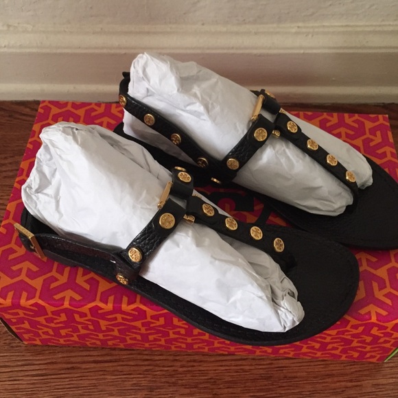 Beautiful black Marge-tumbled leather TB sandals