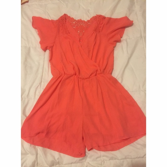 Coral lace romper