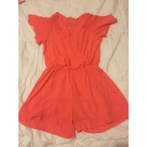 Coral lace romper