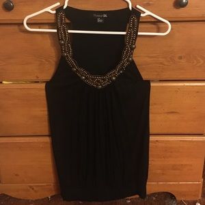Black tank top with gold embellished neck line