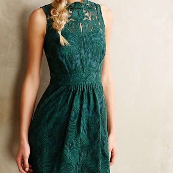 Anthropologie Green Overture Tulle Sheath Dress