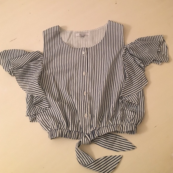 Striped Exposed Shoulder Crop Top