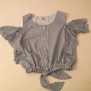 Striped Exposed Shoulder Crop Top