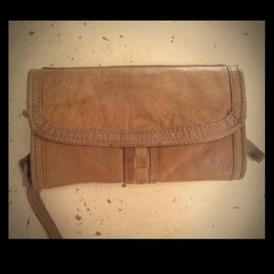 Tan distressed leather Free People clutch wallet
