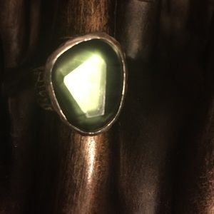 Modernist Sterling Silver Green Glass Ring