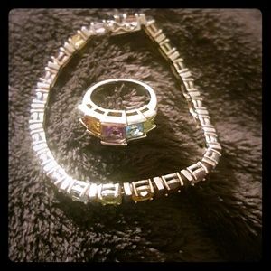 Multi-color sterling silver bracelet and ring
