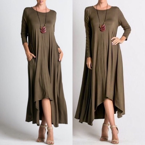 ❣️CLEARANCE❣️🇺🇸Olive Loose Fit Maxi Dress - Picture 2 of 3