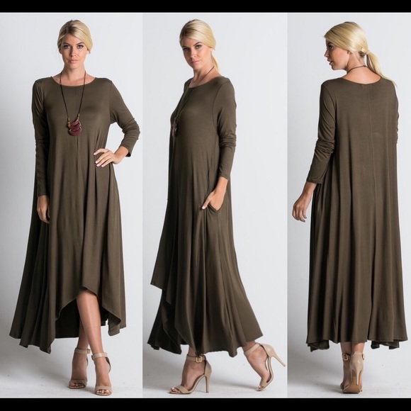 ❣️CLEARANCE❣️🇺🇸Olive Loose Fit Maxi Dress - Picture 3 of 3