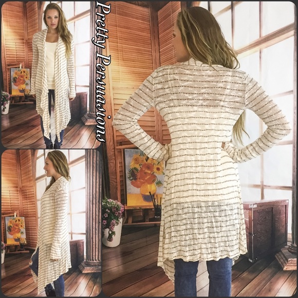 SOLD OUT‼️Cream Striped Long Maxi Cardigan Duster - Picture 3 of 4