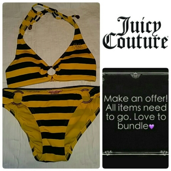 Juicy Couture Navy and Yellow Bikini NWOT