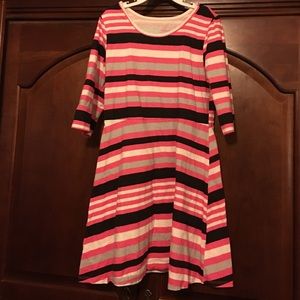 Fun, pink, white and black striped girls dress