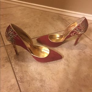 Unique suede and fabric D'Orsay Aldo heels