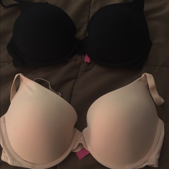 Pink black and nude bras.