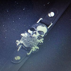 Harley Davidson leather skull bracelet