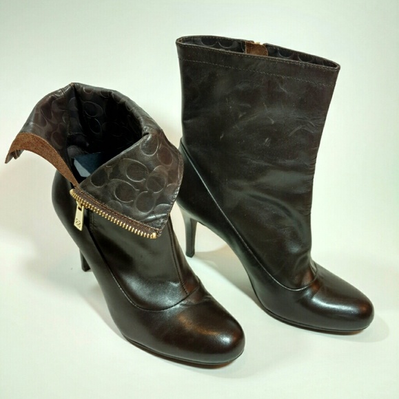 Coach Shoes - Chocolate Coach Zipper Ankle Booties
