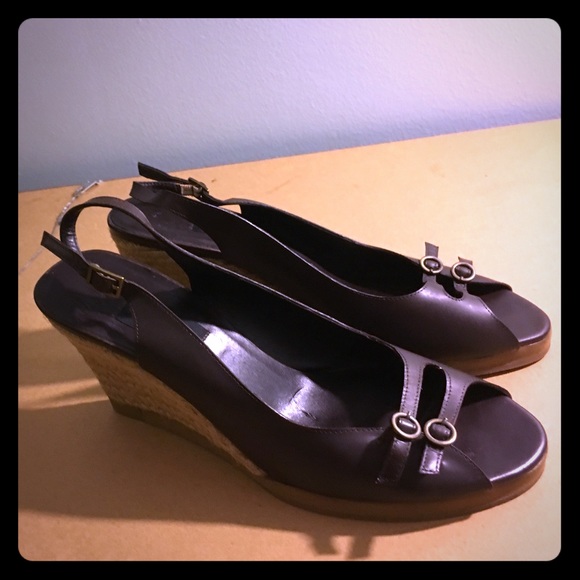 VAN ELi brown espadrille wedge/leather sandal