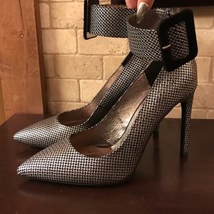 Jeff Campbell Black and Silver Cuff heels.
