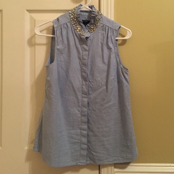 JCREW Jeweled Neck Button Up
