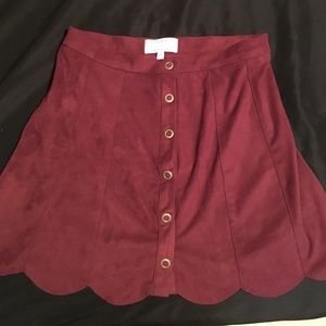 Kendal and Kylie Burgundy Button Skirt