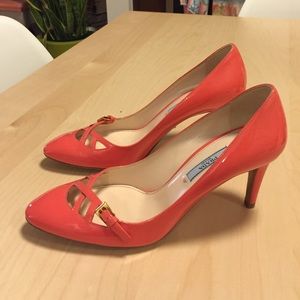 Coral Prada Lattice Front Heels