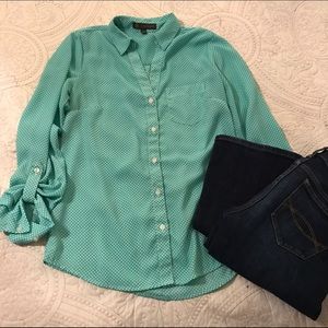 Green and white polka dots