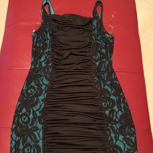 Turquoise n black lace bodycon dress