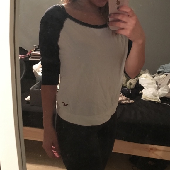 Hollister Navy and White Baseball Tee