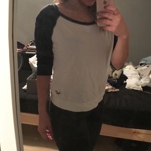 Hollister Navy and White Baseball Tee