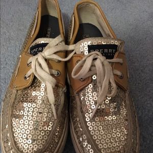 Gold sequined Sperrys